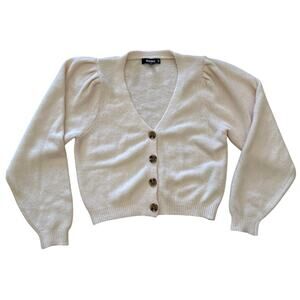 Missguided 4-Button Cream Colored Cardigan Sweater With Puffy Sleeves Size 2/4